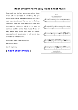 Roar by Katy Perry Easy Piano Sheet Music