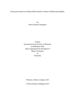 Advanced Research on Lithium-Sulfur Batteries: Studies of Lithium Polysulfides