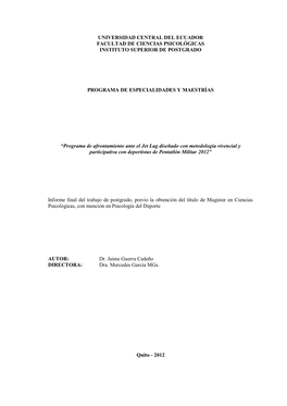 Universidad Central Del Ecuador Facultad De Ciencias Psicológicas Instituto Superior De Postgrado