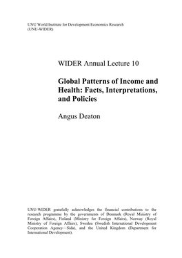 WIDER Annual Lecture 10 Global Patterns of Income and Health