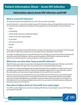 Patient Information Sheet – Acute HIV Infection