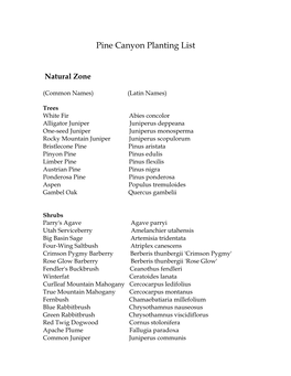 Pine Canyon Plant List