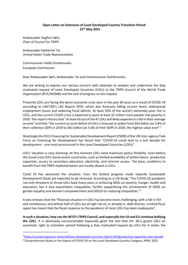 Open Letter on Extension of Least Developed Country Transition Period 25Th May 2021