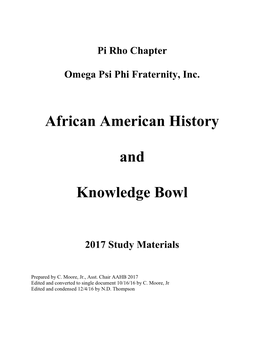 African American History and Knowledge Bowl 2017 Study Materials