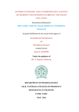 Invitro Cytotoxic and Cytoprotective Activity of Silibinin and Genistein on Breast and Colon Cell Lines