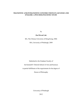 Transitive and Intransitive Constructions in Japanese and English: a Psycholinguistic Study