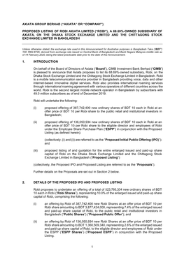 Proposed Listing of Robi Axiata