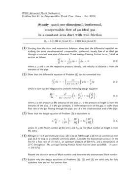 Problem Set on Isothermal Flow with Wall Friction