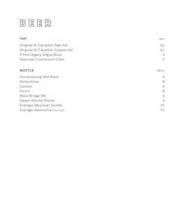 Canadian Pale Ale’ 8.5 Original 16 ‘Canadian Copper Ale’ 8.5 9 Mile Legacy Angus Stout 9 Seasonal Crossmount Cider 9