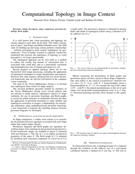 Computational Topology in Image Context Massimo Ferri, Patrizio Frosini, Claudia Landi and Barbara Di Fabio