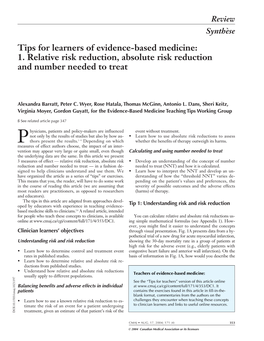 1. Relative Risk Reduction, Absolute Risk Reduction and Number Needed to Treat