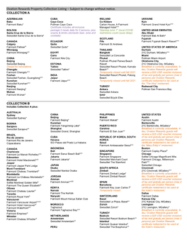 Property Collection Listing – Subject to Change Without Notice