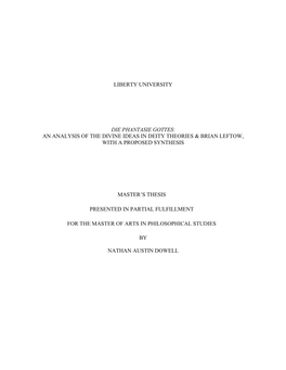 Die Phantasie Gottes: an Analysis of the Divine Ideas in Deity Theories & Brian Leftow, with a Proposed Synthesis