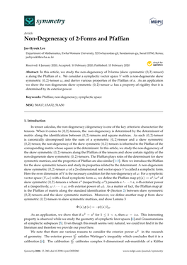 Non-Degeneracy of 2-Forms and Pfaffian