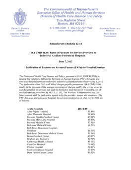 Administrative Bulletin 12-18 114.1 CMR 41.00: Rates of Payment For