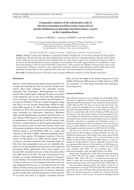 Rhinolophus Hipposideros) and the Mediterranean Horseshoe Bat (Rhinolophus Euryale) in the Carpathian Basin