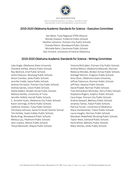 2019-2020 Oklahoma Academic Standards for Science - Executive Committee