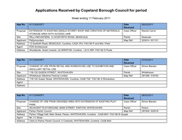 Applications Received by Copeland Borough Council for Period