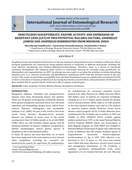 Insecticides Susceptibility, Enzyme Activity And