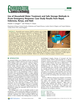 Use of Household Water Treatment and Safe Storage Methods in Acute Emergency Response: Case Study Results from Nepal, Indonesia, Kenya, and Haiti † Daniele S