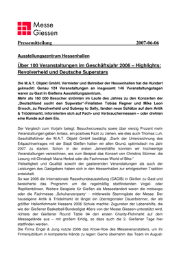 Pressemitteilung 2007-06-06 Über 100 Veranstaltungen Im