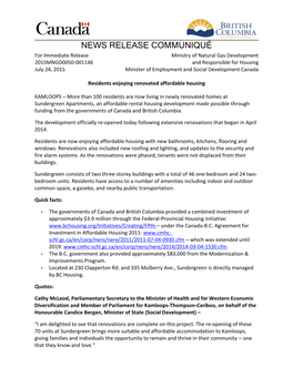 News Release Communiqué