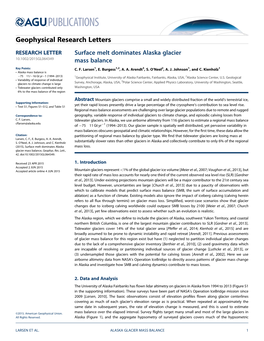 Surface Melt Dominates Alaska Glacier Mass Balance