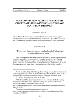 Post-Conviction Relief: the Seventh Circuit Applies Savings Clause to Save Death Row Prisoner