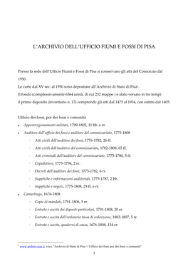 L'archivio Dell'ufficio Fiumi E Fossi Di Pisa