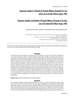 Mollusca: Gastropoda) En La Zona Nerítica, Del Sur Del Golfo De México (Agosto, 1995