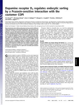 Dopamine Receptor D3 Regulates Endocytic Sorting by a Prazosin-Sensitive Interaction with the Coatomer COPI