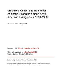 Christians, Critics, and Romantics: Aesthetic Discourse Among Anglo- American Evangelicals, 1830-1900