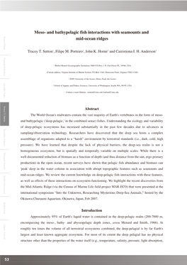 And Bathypelagic Fish Interactions with Seamounts and Mid-Ocean Ridges