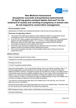 Doxylamine and Pyridoxine New Medicine Assessment