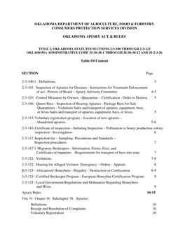 Oklahoma Apiary Act & Rules