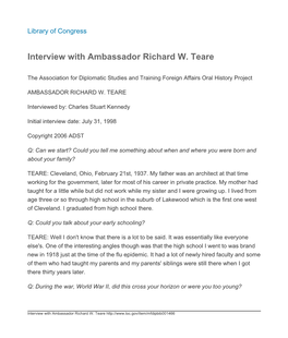 Interview with Ambassador Richard W. Teare