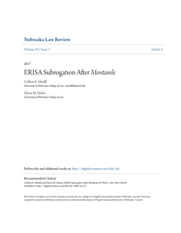 ERISA Subrogation After Montanile Colleen E