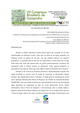 A Cidade Na Fronteira: Comércio Peruano Em Benjamin Constant No Amazonas, Brasil