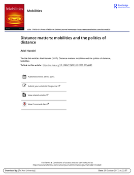 Distance Matters: Mobilities and the Politics of Distance