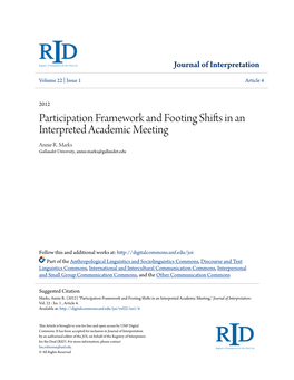 Participation Framework and Footing Shifts in an Interpreted Academic Meeting Annie R