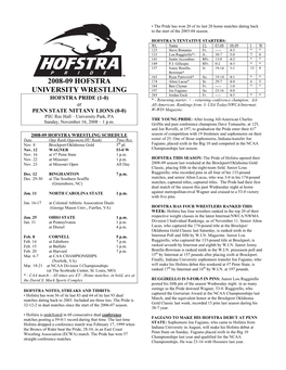 2008-09 Hofstra University Wrestling Roster