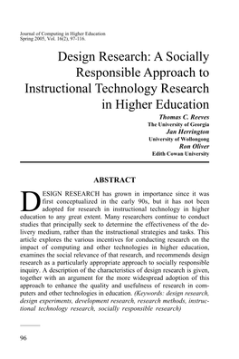 DESIGN RESEARCH Journal of Computing in Higher Education Spring 2005, Vol