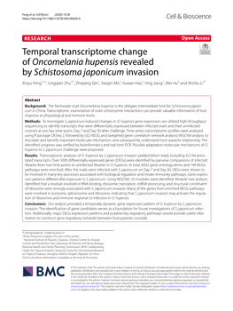 Temporal Transcriptome Change of Oncomelania