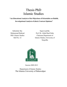 Thesis Phd Islamic Studies