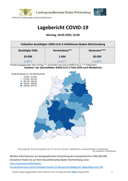 Lagebericht COVID-19 Baden-Württemberg 18.05.2020