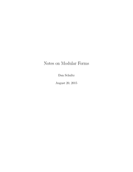 Notes on Modular Forms