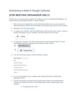 Scheduling a Meet in Google Calendar (FOR MEETING ORGANIZER ONLY)