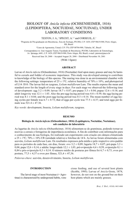 BIOLOGY of Anicla Infecta (OCHSENHEIMER, 1816) (LEPIDOPTERA, NOCTUIDAE, NOCTUINAE), UNDER LABORATORY CONDITIONS