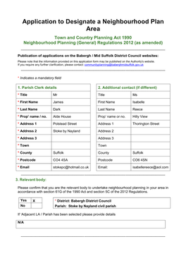 Stoke by Nayland NDP Area Designation Application