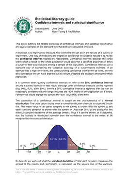 Confidence Intervals and Statistical Significance -Statistical Literacy Guide